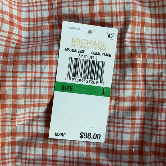 MICHAEL Michael Kors Womens Wrap Top Plaid Tie-Front - Coral Peach Blouse. - Picture 9 of 11